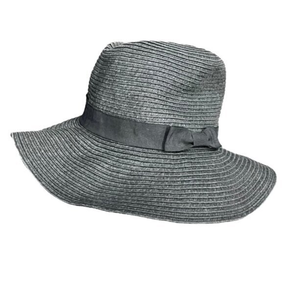 Forever 21 Black Wide Brim Sun Hat Bow Floppy Brim Beach‎ Pool Travel Vacation - Picture 1 of 10